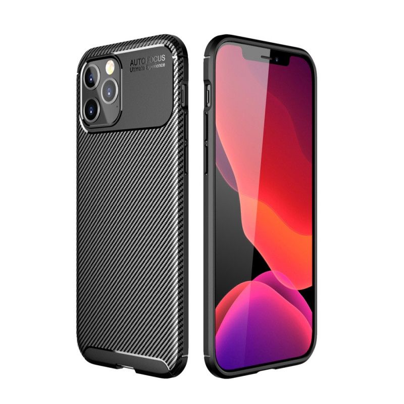 Cover Hoesje iPhone 12 Pro Max Donkerblauw Zwart Telefoonhoesje Flexibele Koolstofvezeltextuur