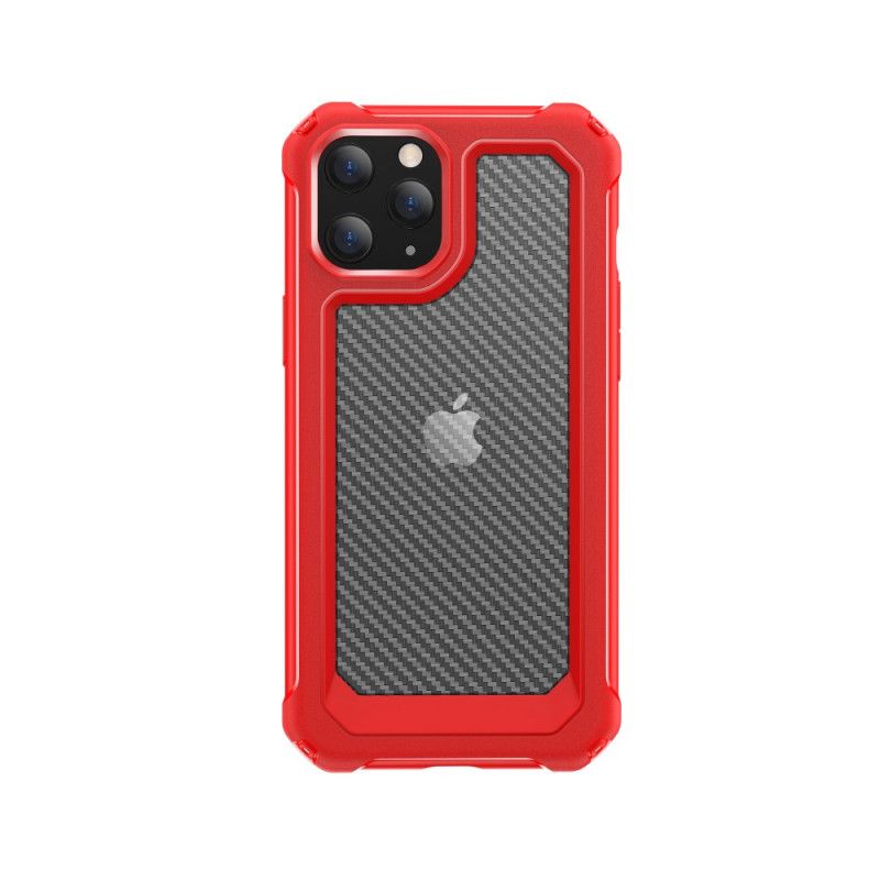 Cover Hoesje iPhone 12 Pro Max Rood Zwart Telefoonhoesje Transparante Koolstofvezeltextuur