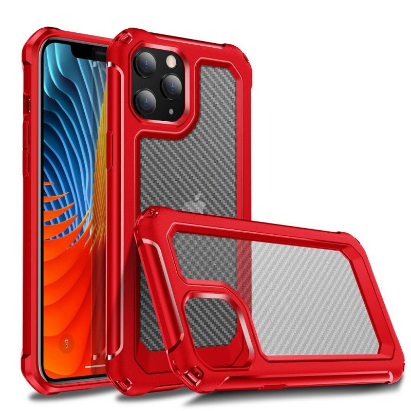 Cover Hoesje iPhone 12 Pro Max Rood Zwart Telefoonhoesje Transparante Koolstofvezeltextuur