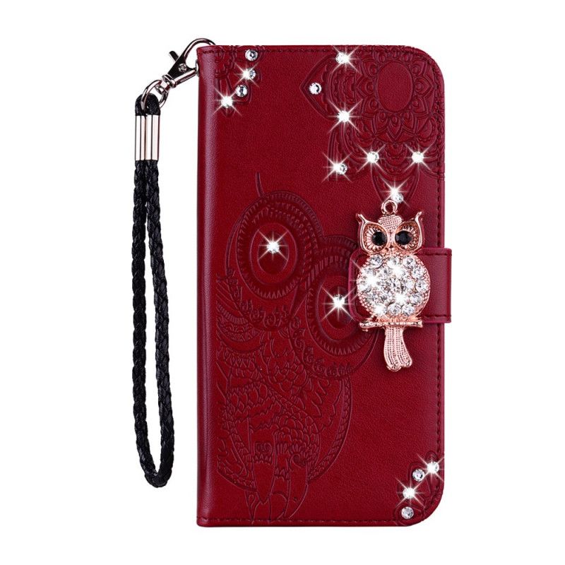 Flip Case Leren iPhone 12 Pro Max Bruin Magenta Uil Mandala En Bedel