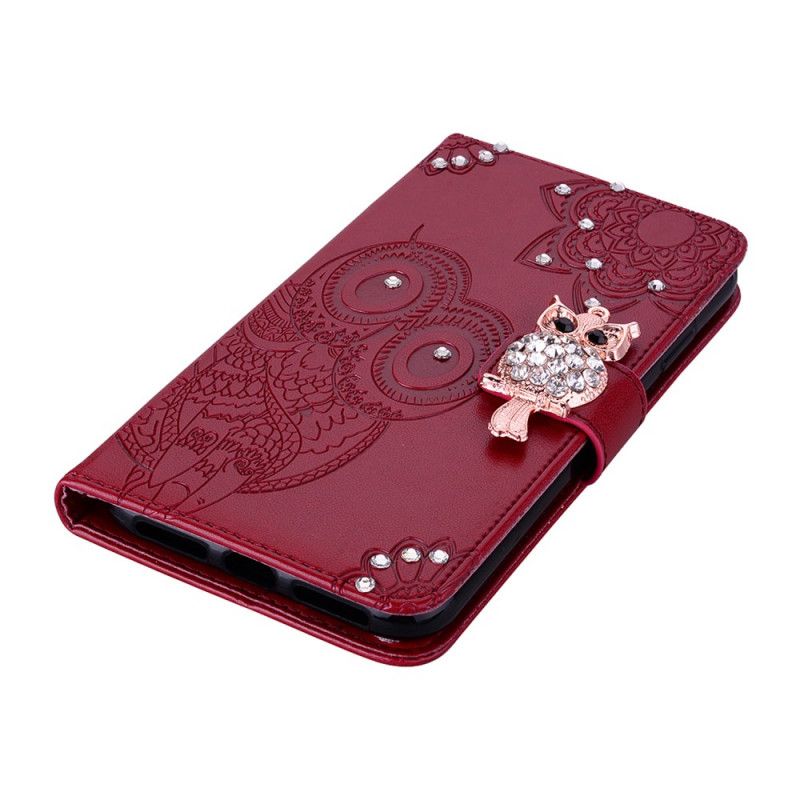 Flip Case Leren iPhone 12 Pro Max Bruin Magenta Uil Mandala En Bedel