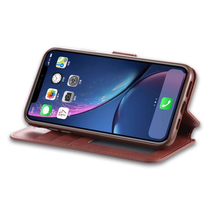 Flip Case Leren iPhone 12 Pro Max Grijs Zwart Leereffect Azns