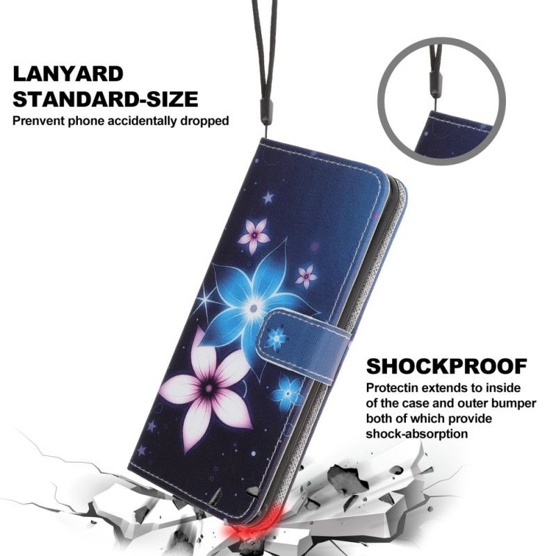 Flip Case Leren iPhone 12 Pro Max Maanbloemen Met String