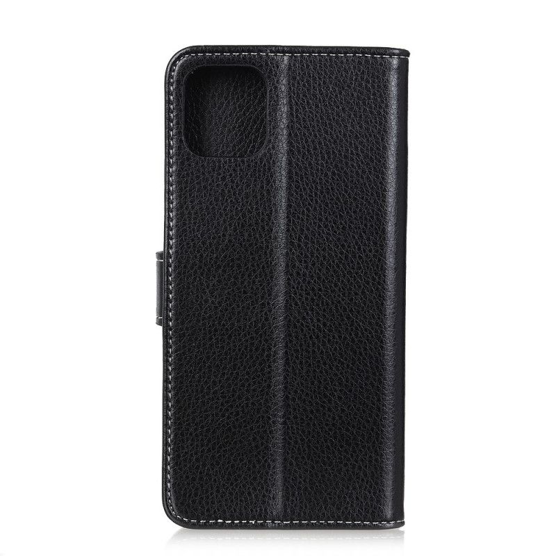 Flip Case Leren iPhone 12 Pro Max Zilver Zwart Naden In Lychee-Leereffect