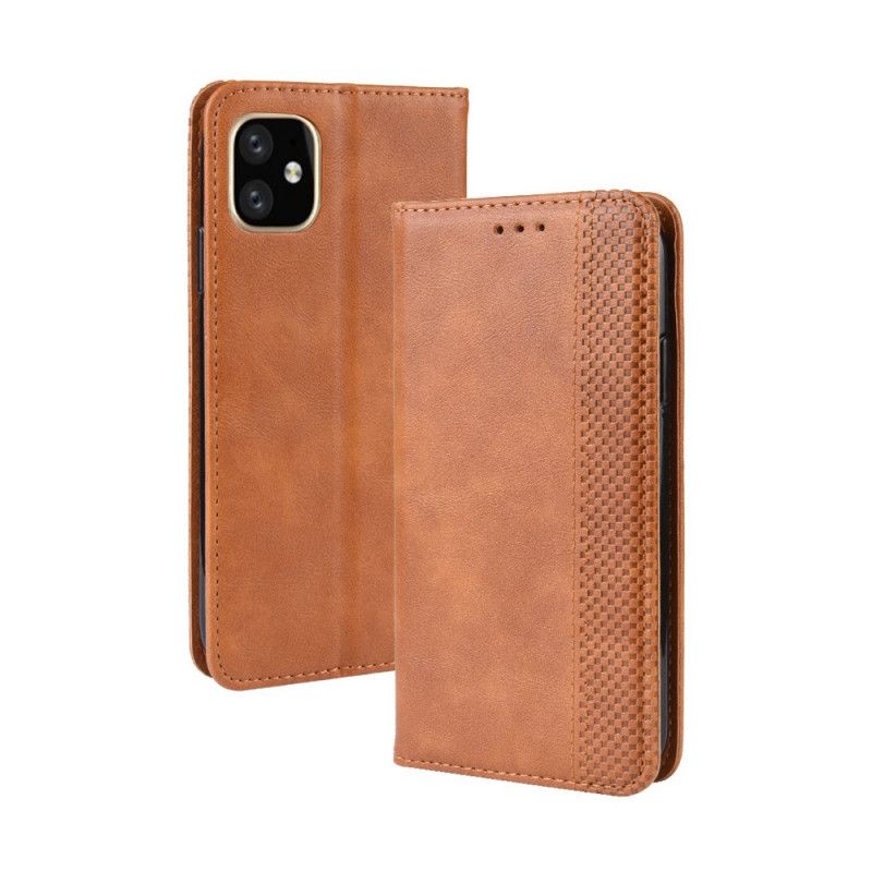 Folio-hoesje voor iPhone 12 Pro Max Rood Zwart Gestileerd Vintage Leereffect