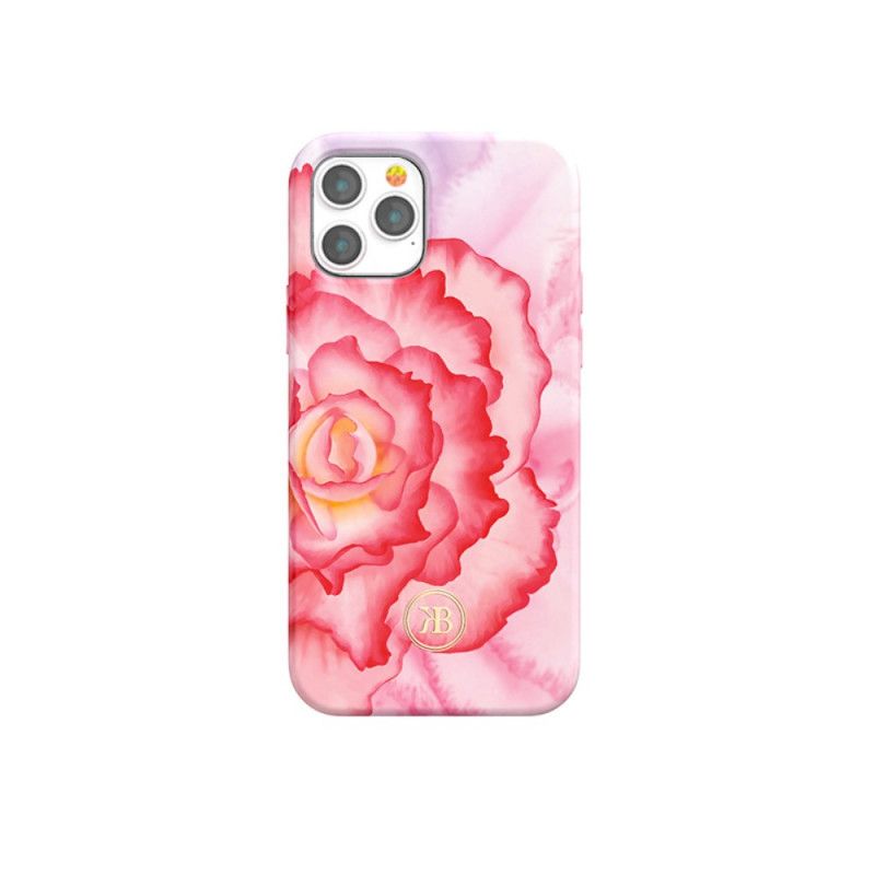 Hoesje iPhone 12 Pro Max Donkerblauw Roze Bloemen Luxe Kingxbar