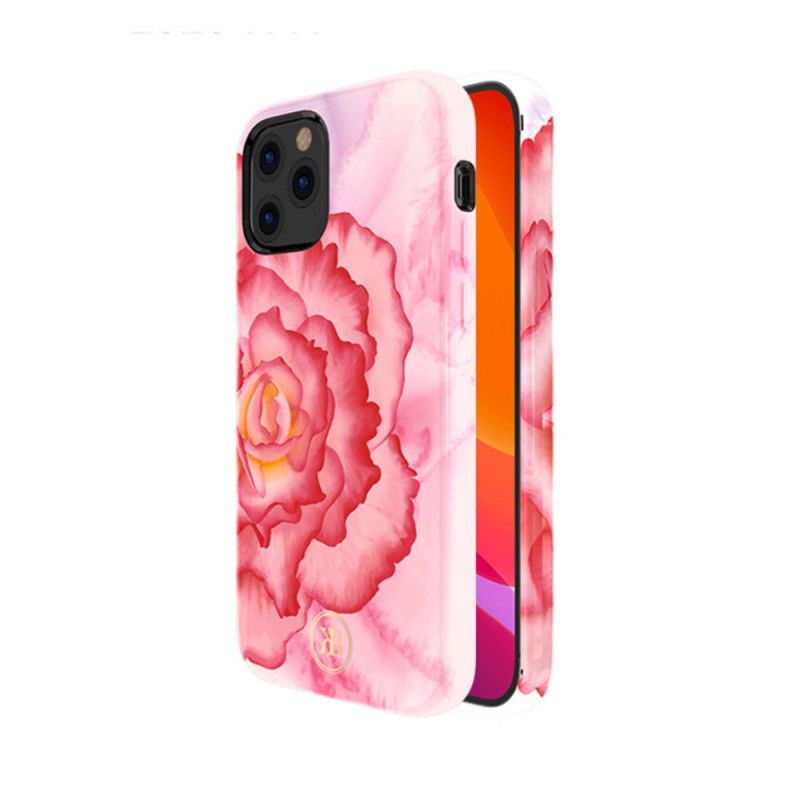 Hoesje iPhone 12 Pro Max Donkerblauw Roze Bloemen Luxe Kingxbar