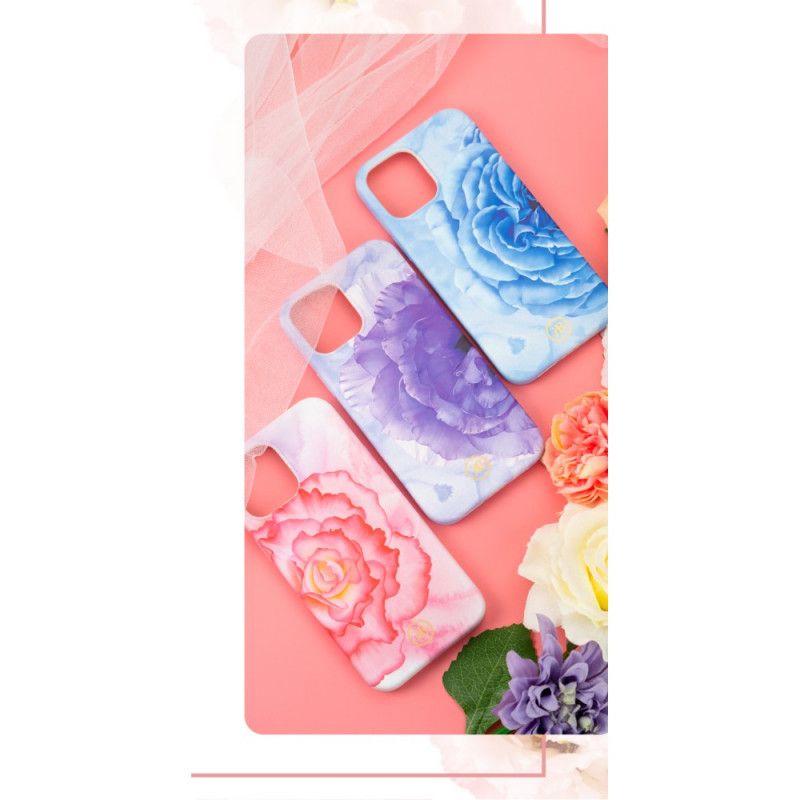 Hoesje iPhone 12 Pro Max Donkerblauw Roze Bloemen Luxe Kingxbar