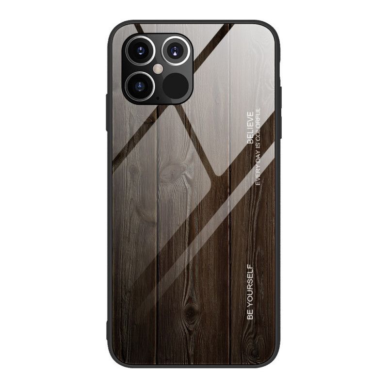 Hoesje iPhone 12 Pro Max Grijs Zwart Designglas Van Gehard Hout