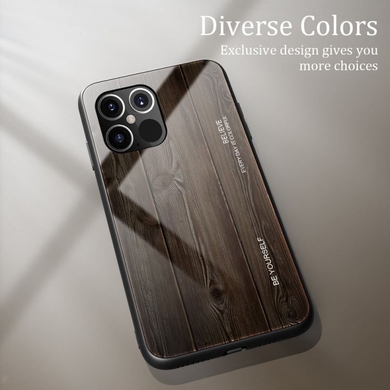 Hoesje iPhone 12 Pro Max Grijs Zwart Designglas Van Gehard Hout