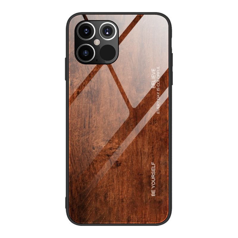 Hoesje iPhone 12 Pro Max Grijs Zwart Designglas Van Gehard Hout