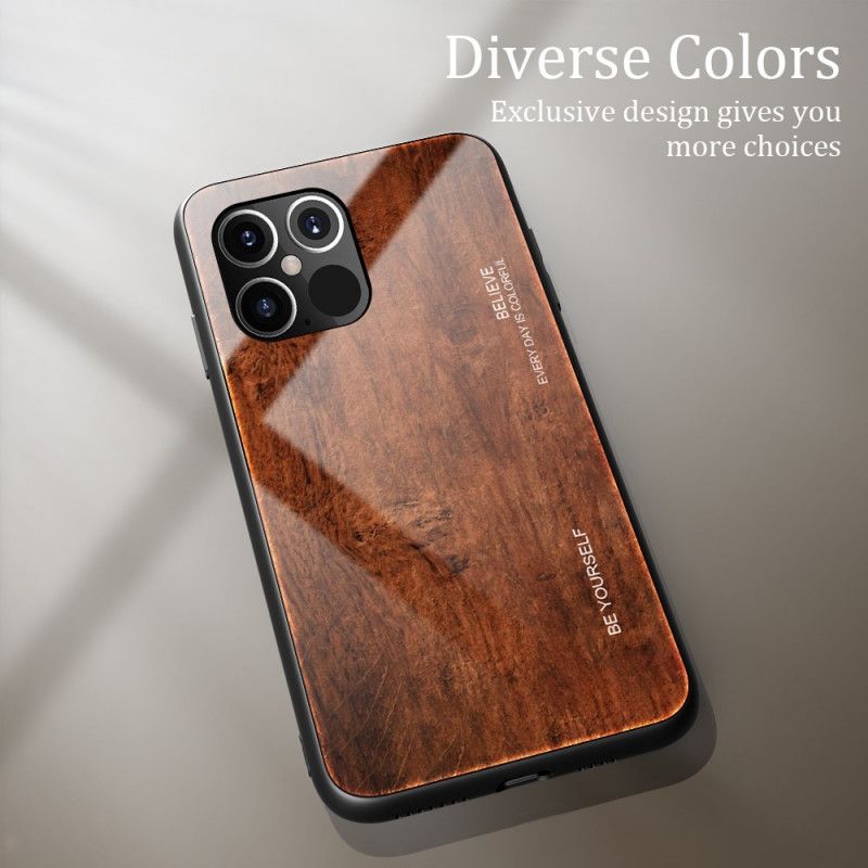 Hoesje iPhone 12 Pro Max Grijs Zwart Designglas Van Gehard Hout