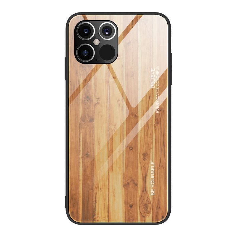 Hoesje iPhone 12 Pro Max Grijs Zwart Designglas Van Gehard Hout