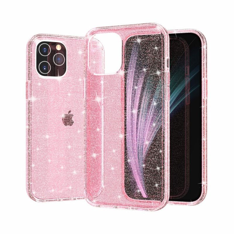 Hoesje iPhone 12 Pro Max Roze Grijs Transparante Glitter