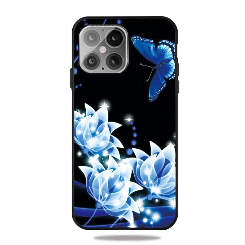 Hoesje iPhone 12 Pro Max Telefoonhoesje Vlinder En Blauwe Waterlelies