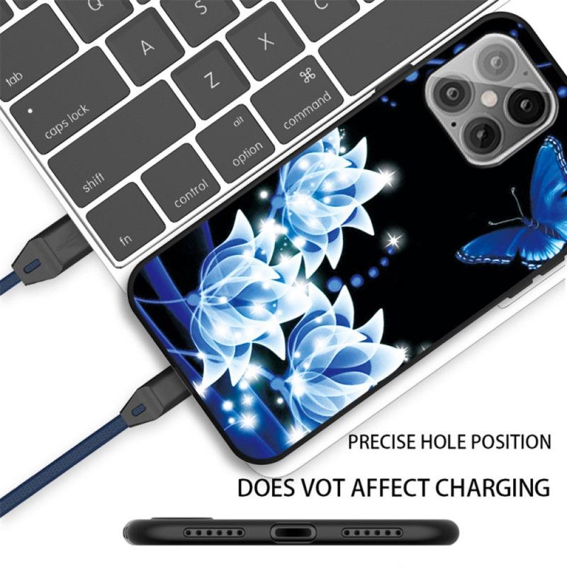 Hoesje iPhone 12 Pro Max Telefoonhoesje Vlinder En Blauwe Waterlelies