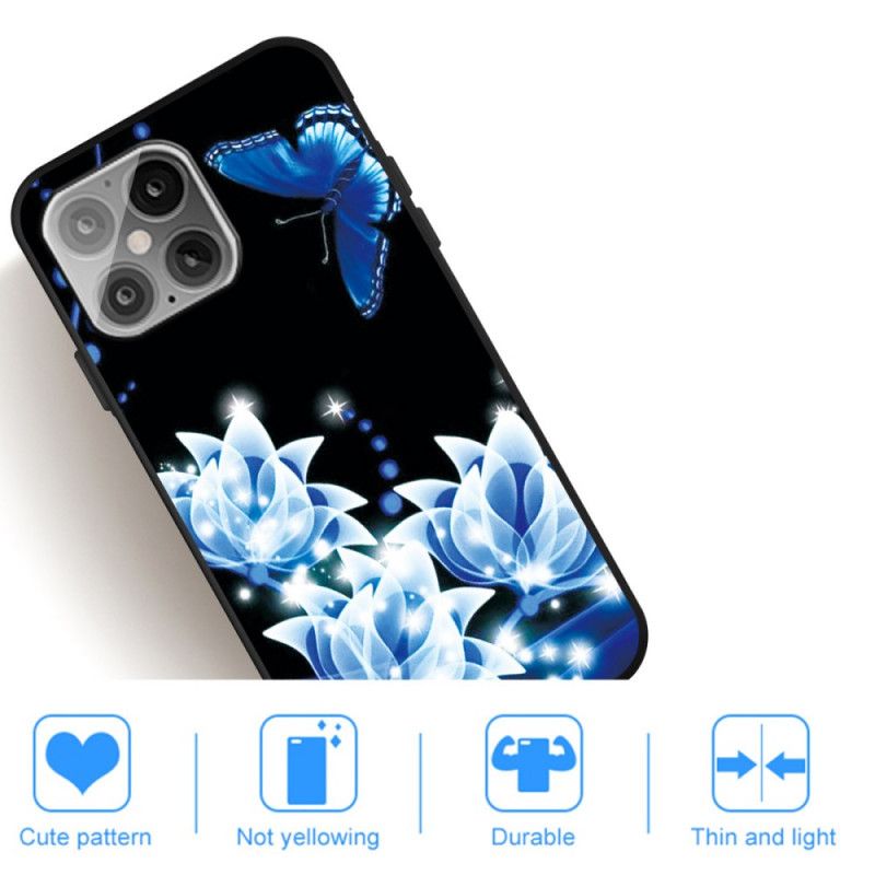 Hoesje iPhone 12 Pro Max Telefoonhoesje Vlinder En Blauwe Waterlelies