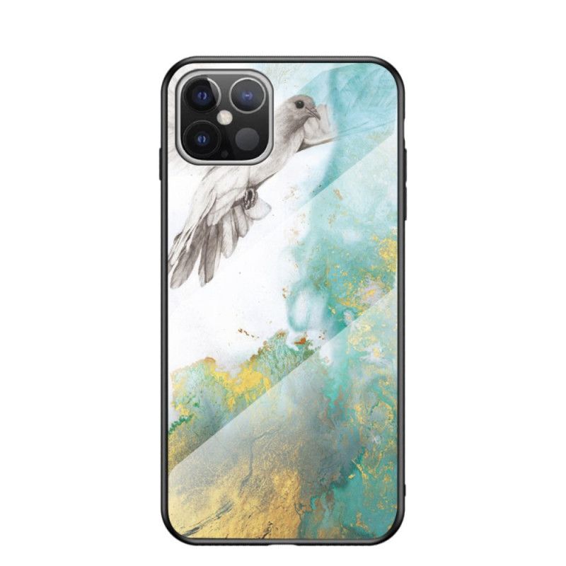 Hoesje iPhone 12 Pro Max Wit Zwart Marmeren Kleuren Gehard Glas