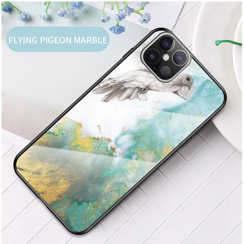 Hoesje iPhone 12 Pro Max Wit Zwart Marmeren Kleuren Gehard Glas