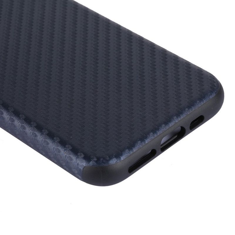 Hoesje voor iPhone 12 Pro Max Donkerblauw Zwart Koolstofvezeltextuur