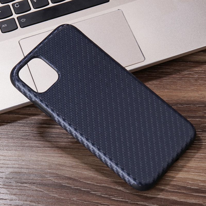 Hoesje voor iPhone 12 Pro Max Donkerblauw Zwart Koolstofvezeltextuur