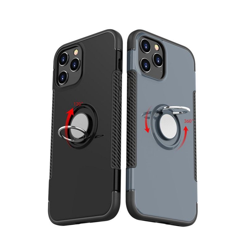 Hoesje voor iPhone 12 Pro Max Grijs Zwart Koolstofvezel Metalen Ring