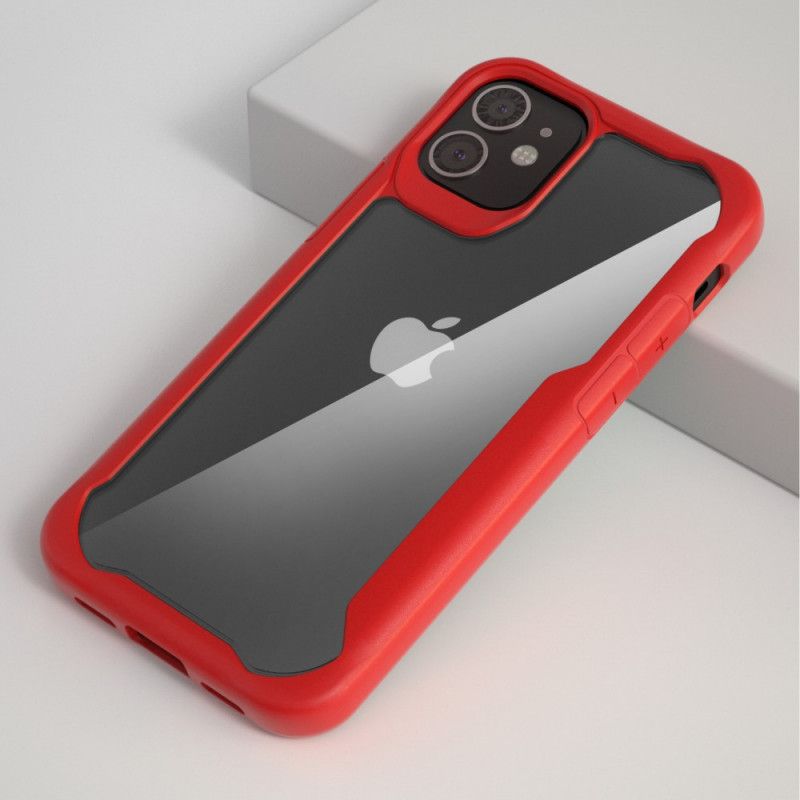 Hoesje voor iPhone 12 Pro Max Rood Zwart Transparante Hybride Met Siliconen Randen