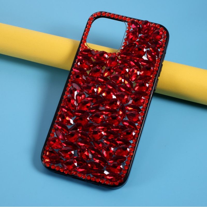 Hoesje voor iPhone 12 Pro Max Siliconen En Rode Steentjes