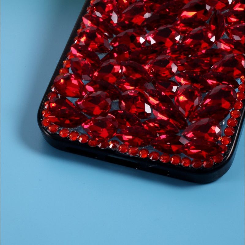 Hoesje voor iPhone 12 Pro Max Siliconen En Rode Steentjes