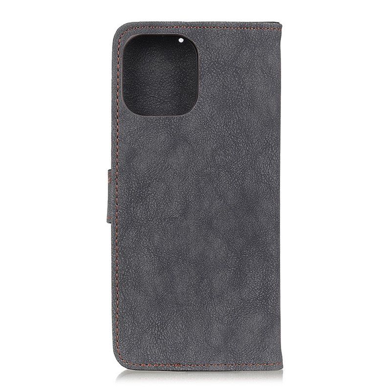 Leren Hoesje iPhone 12 Pro Max Donkerblauw Zwart Telefoonhoesje Retro Khazneh Splitleer