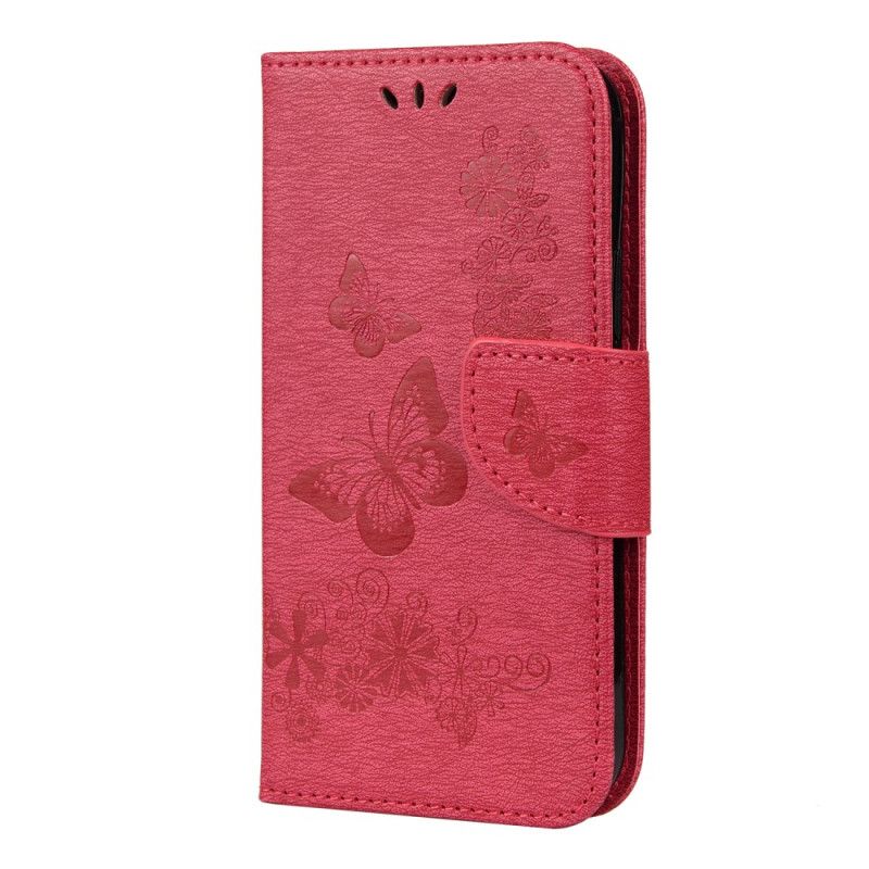 Leren Hoesje iPhone 12 Pro Max Grijs Zwart Prachtige String Vlinders