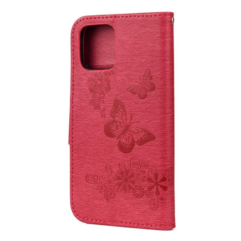 Leren Hoesje iPhone 12 Pro Max Grijs Zwart Prachtige String Vlinders