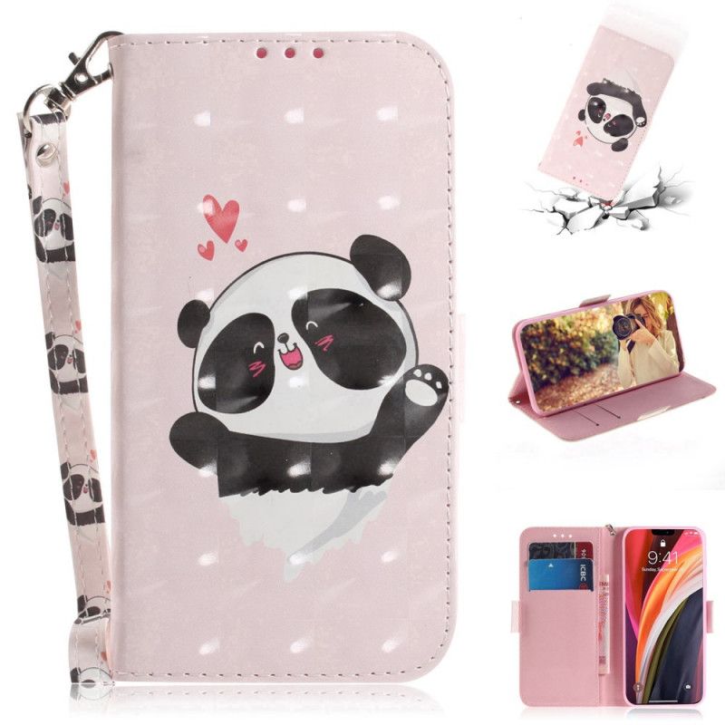 Leren Hoesje iPhone 12 Pro Max Panda Love Met String