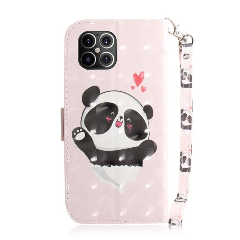 Leren Hoesje iPhone 12 Pro Max Panda Love Met String