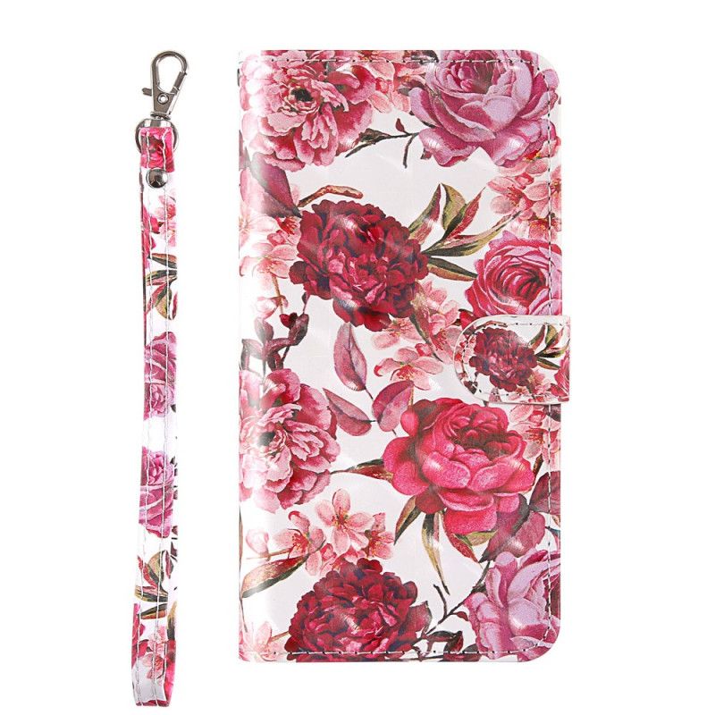 Leren Hoesje iPhone 12 Pro Max Rood Wit Lichte Vlekjes Bloemen Met Riempje