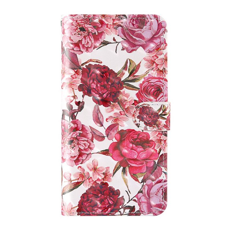 Leren Hoesje iPhone 12 Pro Max Rood Wit Lichte Vlekjes Bloemen Met Riempje