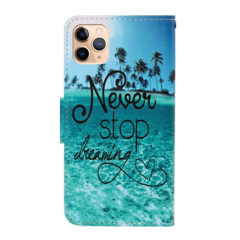 Leren Hoesje iPhone 12 Pro Max Stop Nooit Met Dromen Marine Met String