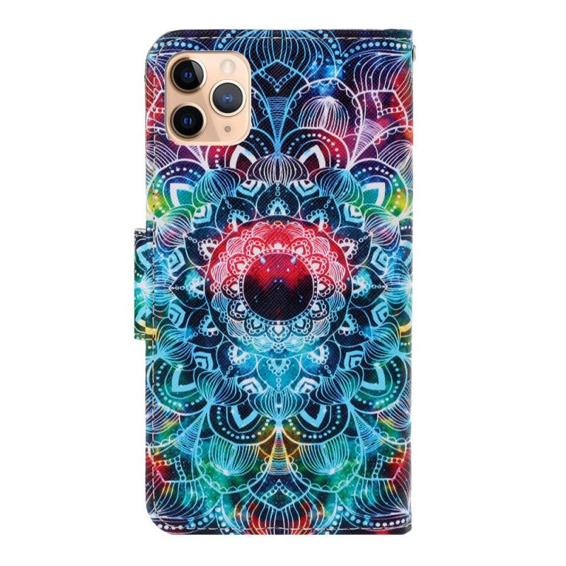 Leren Hoesje iPhone 12 Pro Max Telefoonhoesje Flitsende Mandala Met String