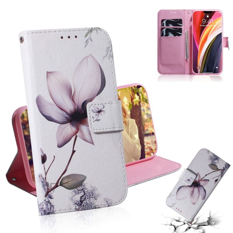 Leren Hoesje iPhone 12 Pro Max Telefoonhoesje Oud Roze Bloem