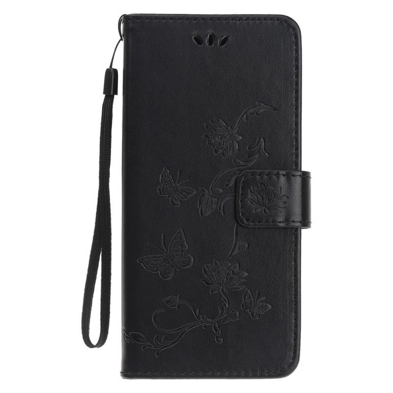 Leren Hoesje voor iPhone 12 Pro Max Grijs Zwart Bloemen Met String