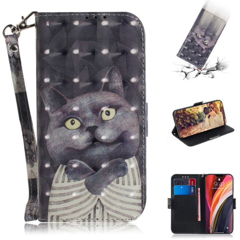 Leren Hoesje voor iPhone 12 Pro Max Grijze Kat Met String