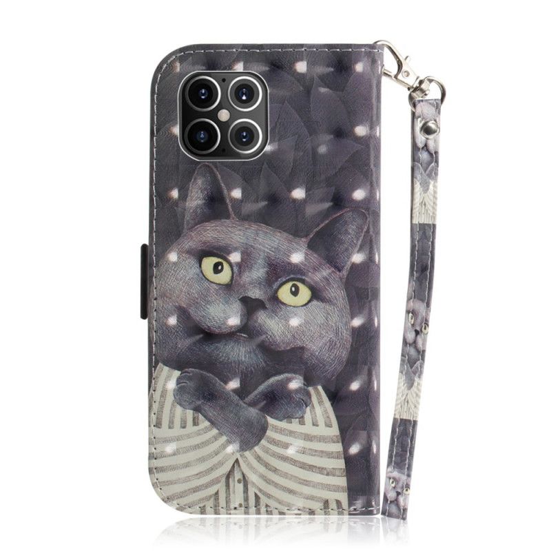 Leren Hoesje voor iPhone 12 Pro Max Grijze Kat Met String