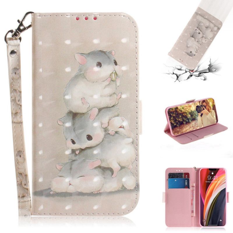 Leren Hoesje voor iPhone 12 Pro Max Hamsters Met String