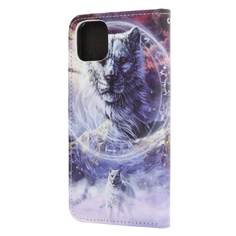 Leren Hoesje voor iPhone 12 Pro Max Wolf In De Winter Met String