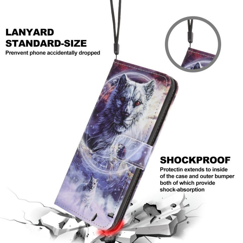 Leren Hoesje voor iPhone 12 Pro Max Wolf In De Winter Met String