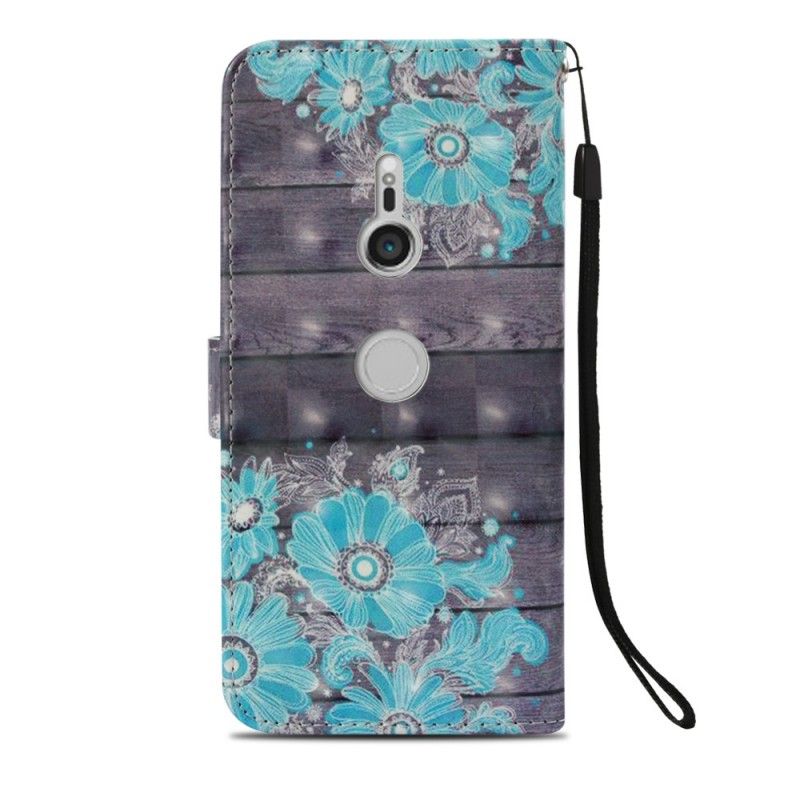 Leren Hoesje voor Sony Xperia XZ3 3D Blauwe Bloemen