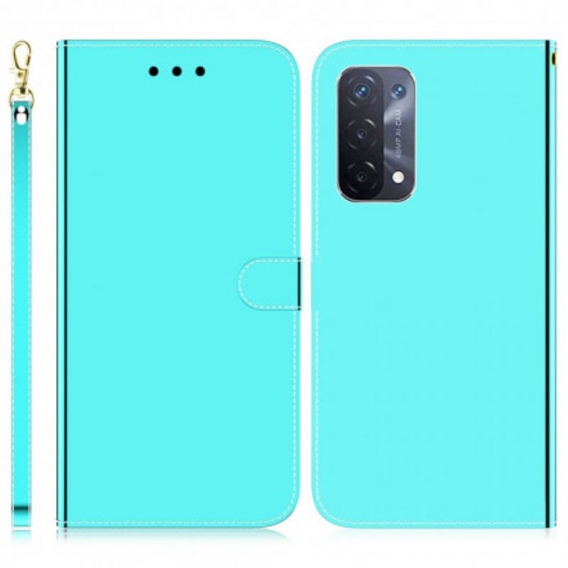 Leren Hoesje Voor Oppo A54 5g / A74 5g Spiegelkap Van Kunstleer