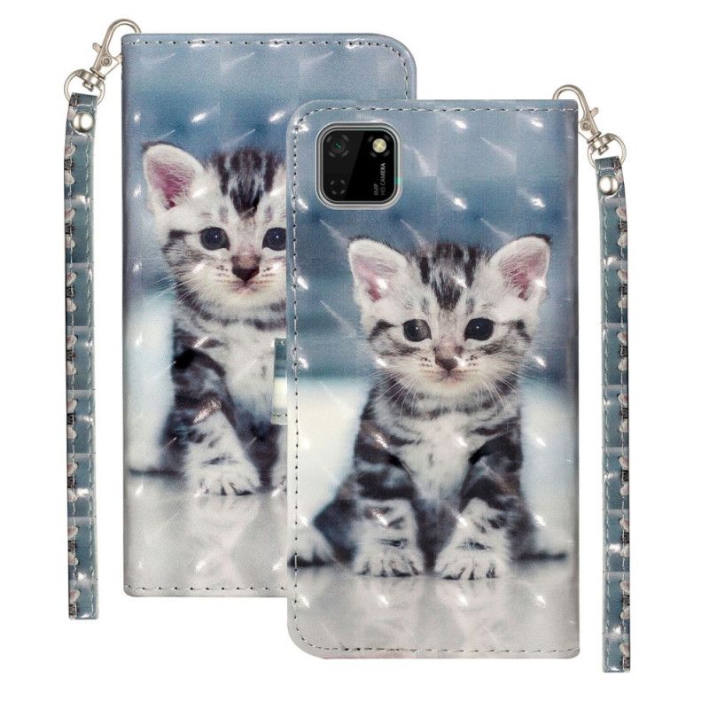 Bescherming Hoesje Huawei Y5p Telefoonhoesje Kitten Light Spots Met Riempje