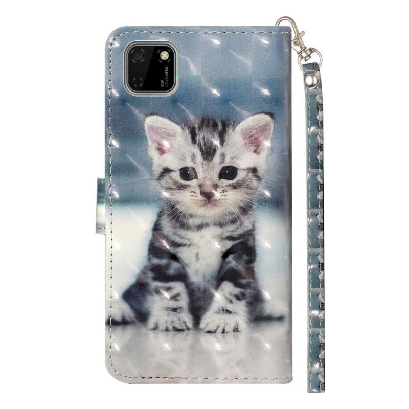 Bescherming Hoesje Huawei Y5p Telefoonhoesje Kitten Light Spots Met Riempje