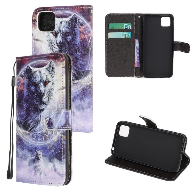 Bescherming Hoesje Huawei Y5p Telefoonhoesje Wolf In De Winter Met String